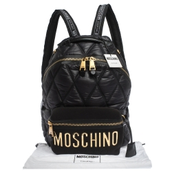 Pre Owned Moschino Black Quilted Nylon Logo Backpack