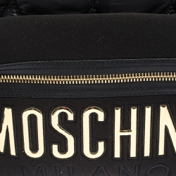 Pre Owned Moschino Black Quilted Nylon Logo Backpack