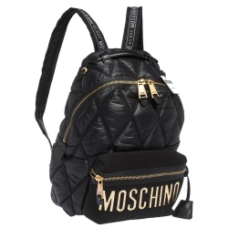 Pre Owned Moschino Black Quilted Nylon Logo Backpack