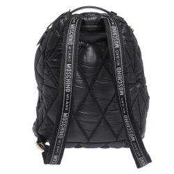 Pre Owned Moschino Black Quilted Nylon Logo Backpack