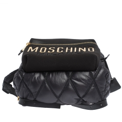 Pre Owned Moschino Black Quilted Nylon Logo Backpack