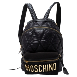 Pre Owned Moschino Black Quilted Nylon and Neoprene Logo Backpack