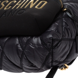 Pre Owned Moschino Black Quilted Nylon and Neoprene Logo Backpack