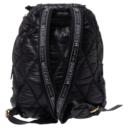 Pre Owned Moschino Black Quilted Nylon and Neoprene Logo Backpack
