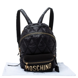 Pre Owned Moschino Black Quilted Nylon and Neoprene Logo Backpack