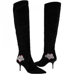 Pre Owned Love Moschino Black Velvet Over the Knee Boots Size 38