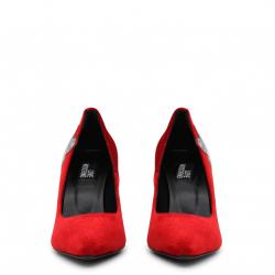 Pre Owned Love Moschino Red Velvet Pointed Toe Pumps Size 37