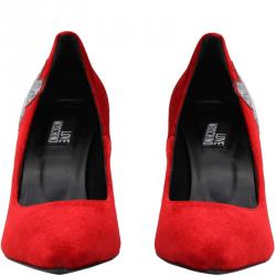 Pre Owned Love Moschino Red Velvet Pointed Toe Pumps Size 36