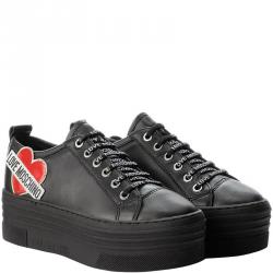 Pre Owned Love Moschino Black Faux Leather Platform Sneakers Size 40