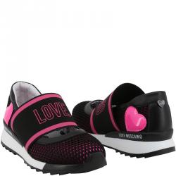 Pre Owned Love Moschino Black/Pink Faux Perforated Slip On Sneakers Size 40
