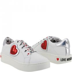 Pre Owned Love Moschino White Faux Leather Platform Sneakers Size 38