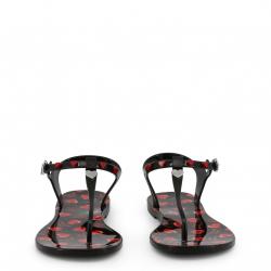 Pre Owned Love Moschino Black Heart Print Rubber Flat Thong Sandals Size 39
