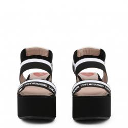 Pre Owned Love Moschino Black Fabric Ankle Strap Platform Wedge Sandals Size 39