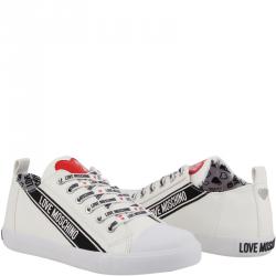 Pre Owned Love Moschino White Faux Leather Lace Up Sneakers Size 40