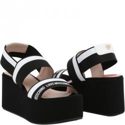 Pre Owned Love Moschino Black Fabric Ankle Strap Platform Wedge Sandals Size 41