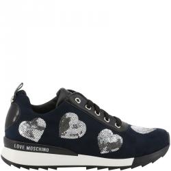 Pre Owned Love Moschino Tricolor Faux Leather and Fabric Lace Up Sneakers Size 36