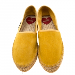Pre Owned Love Moschino Mustard Yellow Suede Platform Espadrilles Size 37