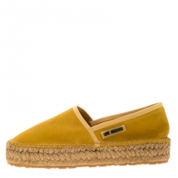 Pre Owned Love Moschino Mustard Yellow Suede Platform Espadrilles Size 37