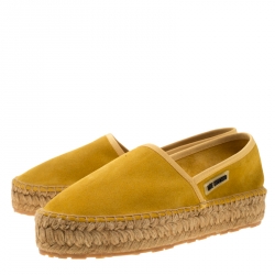 Pre Owned Love Moschino Mustard Yellow Suede Platform Espadrilles Size 37
