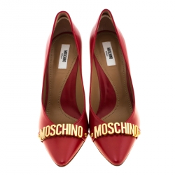 Pre Owned Moschino Red Leather Pointed Toe Pumps Size 40