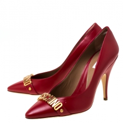 Pre Owned Moschino Red Leather Pointed Toe Pumps Size 40