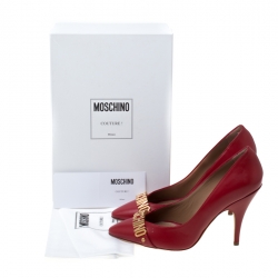 Pre Owned Moschino Red Leather Pointed Toe Pumps Size 40