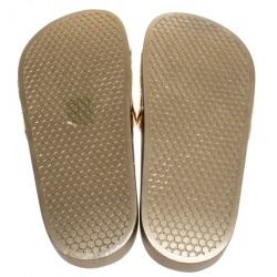 Pre Owned Love Moschino Metallic Gold Faux Leather Flat Slides Size 35