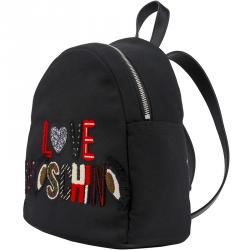 Pre Owned Love Moschino Black Canvas Logo Embroidered Backpack
