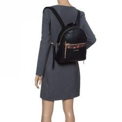 Pre Owned Love Moschino Black Leather Backpack