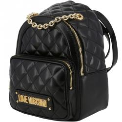 Pre Owned Love Moschino Black Quilted Faux Leather Chain Handle Backpack