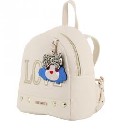 Pre Owned Love Moschino White Faux Leather Love Applique Backpack