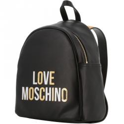 Pre Owned Love Moschino Black Faux Leather Gold and Silver applique Backpack