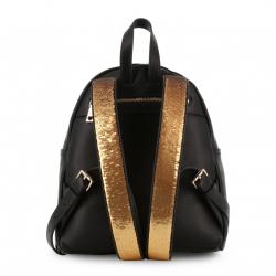 Pre Owned Love Moschino Black Faux Leather Gold and Silver applique Backpack