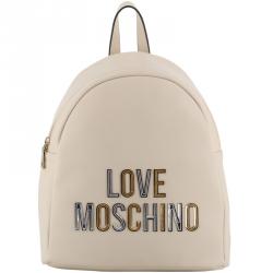 Pre Owned Love Moschino White Faux Leather Applique Backpack