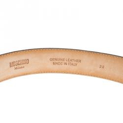 Pre Owned Moschino White Leather Logo Belt 38CM