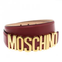 Pre Owned Moschino Red Leather Logo Belt 90 CM