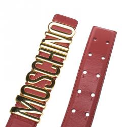 Pre Owned Moschino Red Leather Logo Belt 90 CM
