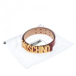 Pre Owned Moschino Red Leather Logo Belt 90 CM