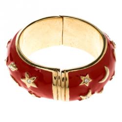 Moschino Red Enamel Moon and Stars Wide Bangle Bracelet