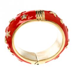 Moschino Red Enamel Moon and Stars Wide Bangle Bracelet