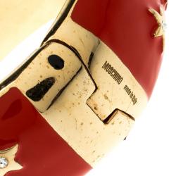 Moschino Red Enamel Moon and Stars Wide Bangle Bracelet