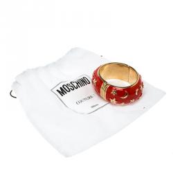 Moschino Red Enamel Moon and Stars Wide Bangle Bracelet