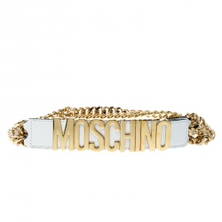 Pre Owned Moschino White Leather 30th Anniversary Chain Belt 95cm