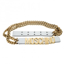 Pre Owned Moschino White Leather 30th Anniversary Chain Belt 95cm