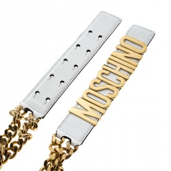 Pre Owned Moschino White Leather 30th Anniversary Chain Belt 95cm