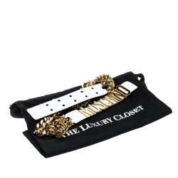 Pre Owned Moschino White Leather 30th Anniversary Chain Belt 95cm