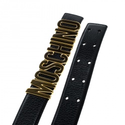 Pre Owned Moschino Black Grain Leather Logo Belt 115cm