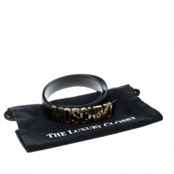 Pre Owned Moschino Black Grain Leather Logo Belt 115cm