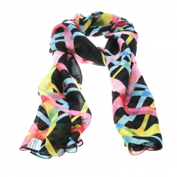Moschino Black Sheer Silk  Multicolor Diamond Check Print Stole