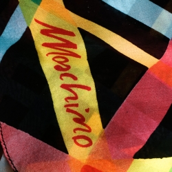 Moschino Black Sheer Silk  Multicolor Diamond Check Print Stole